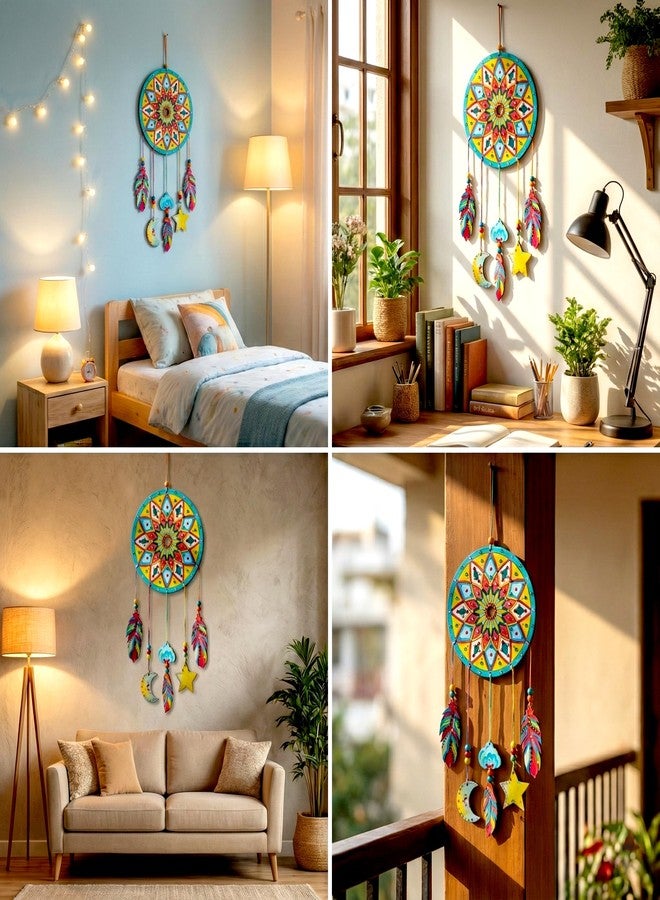 HOBBY INDIA DIY Dream Catcher Making Kit for Kids & Adults | Mandala Art & Craft Painting Set | Creative Big Size Wall Hanging Craft for Bedroom & Living Room | Birthday, Christmas & Return Gift - Image 5